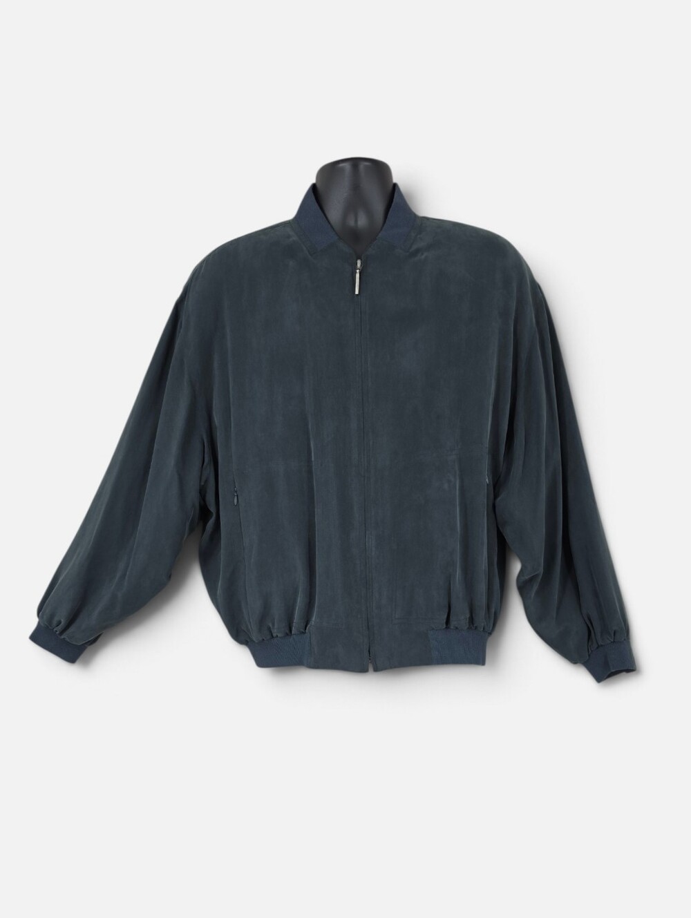 Bugatchi Silk Bomber Jacket Vintage Dark Stone Blue Gray Color